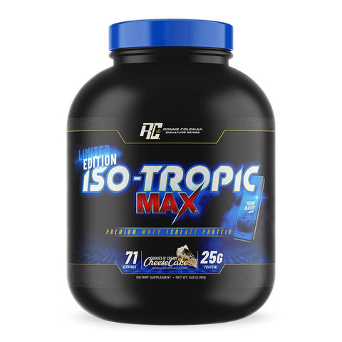 Image of Ronnie Coleman Signature Series Protein Cookies N' Cream Cheesecake Iso Tropic Max 50 Scoops - BLACK Edition Ronnie Coleman Signature Series Bodybuilding Supplements