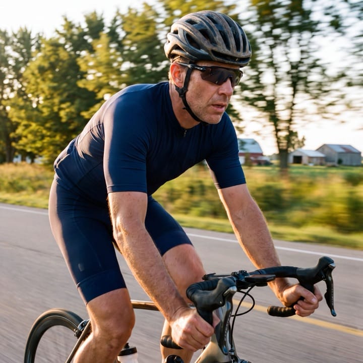 Cyclist riding on an open road