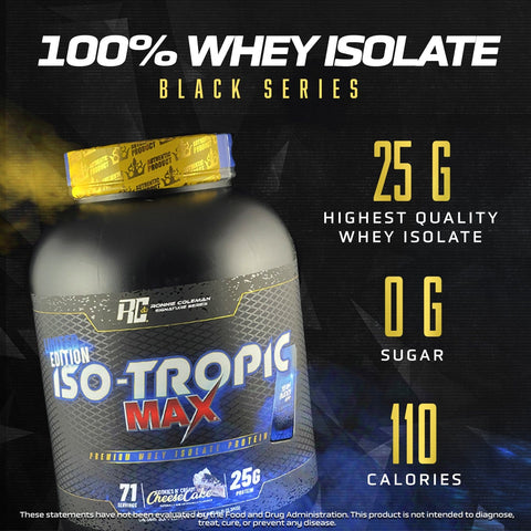 Image of Ronnie Coleman Signature Series Protein Iso-Tropic Max Protein Isolate 71 Scoops - BLACK Edition Ronnie Coleman Signature Series Bodybuilding Supplements